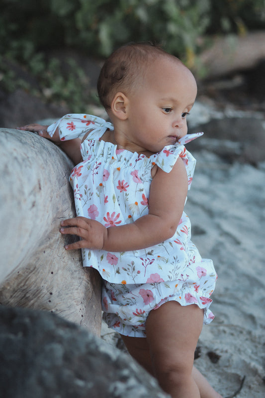 Spring Bloom Bow Top Set - Soft, Breathable Cotton Twill